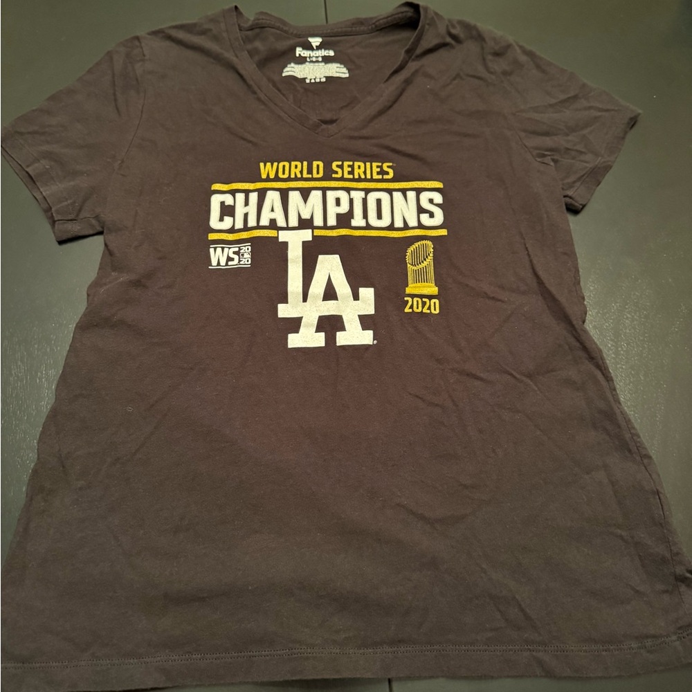 Fanatics Black LA World Series Champions Tee with White & Gold Graphics